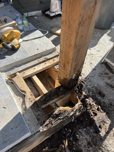Exterior post rot repair in progress