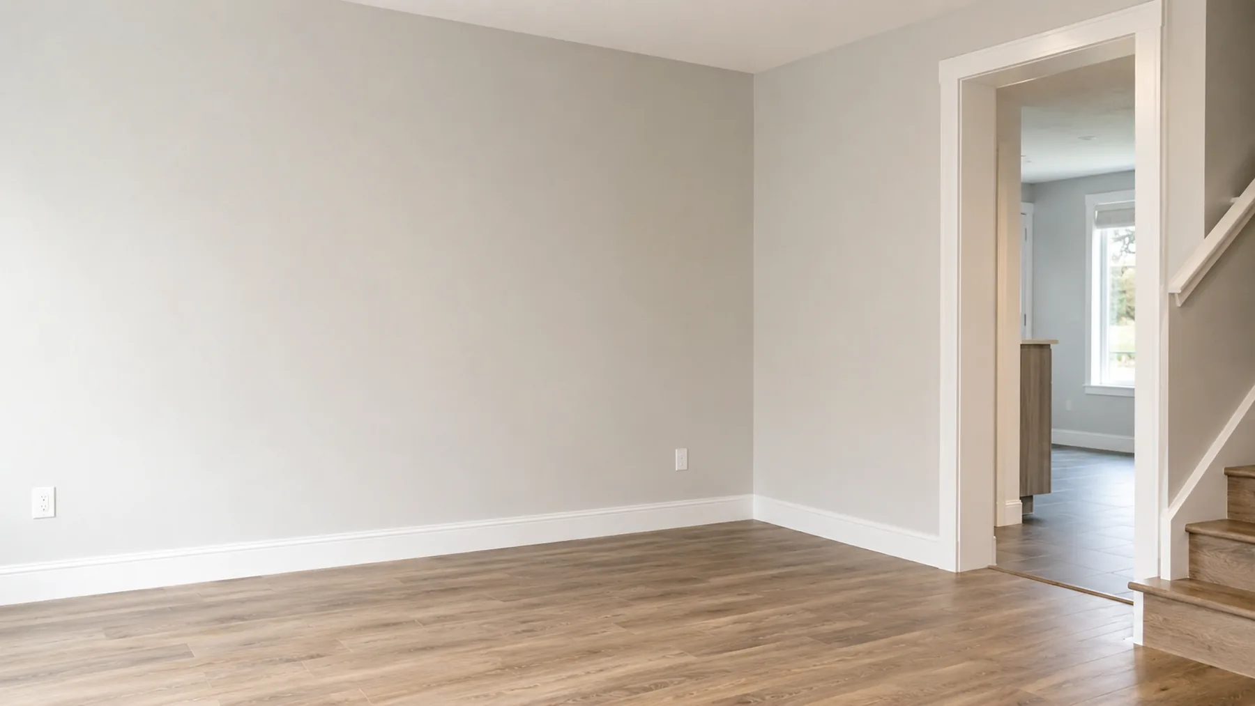 Interior drywall, paint, trim and flooring repair service example